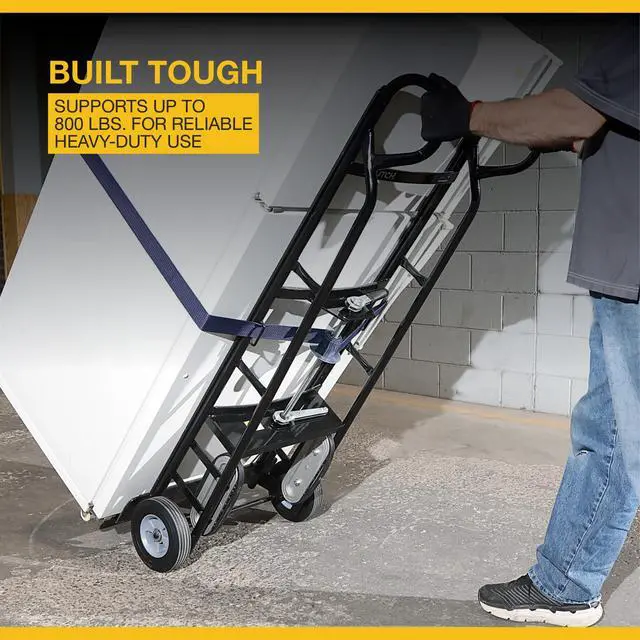 Alt view image 2 of 6 - Appliance Hand Truck 800 Lb Capacity, Heavy Duty Carbon Steel Dolly with Ratcheting Belt, 8 in. Solid Rubber Wheels, 58-1/4 in. H, Moving Dolly for Refrigerator, Washer, Dryer and Furniture