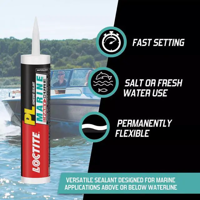 Alt view image 5 of 6 - PL Marine Fast Cure Adhesive Sealants, Waterproof Construction Glue for Fiberglass, Vinyl, Glass & More - 10 fl oz Cartridge, Pack of 12