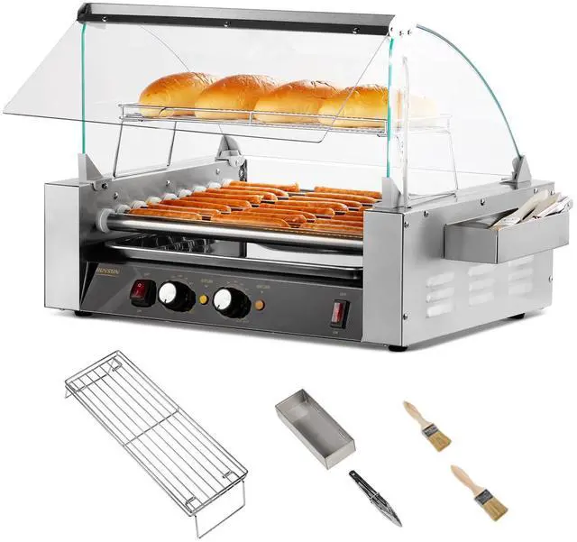 Main image of Hot Dog Roller, 24 Hot Dog 9 Rollers ETL Certified, Hot Dog Machine Sausage Grill Cooker with Dual Temp Control, Glass Cover, LED, Side Storage Box, Shelf & Drip Tray for Home Commercial 1350W