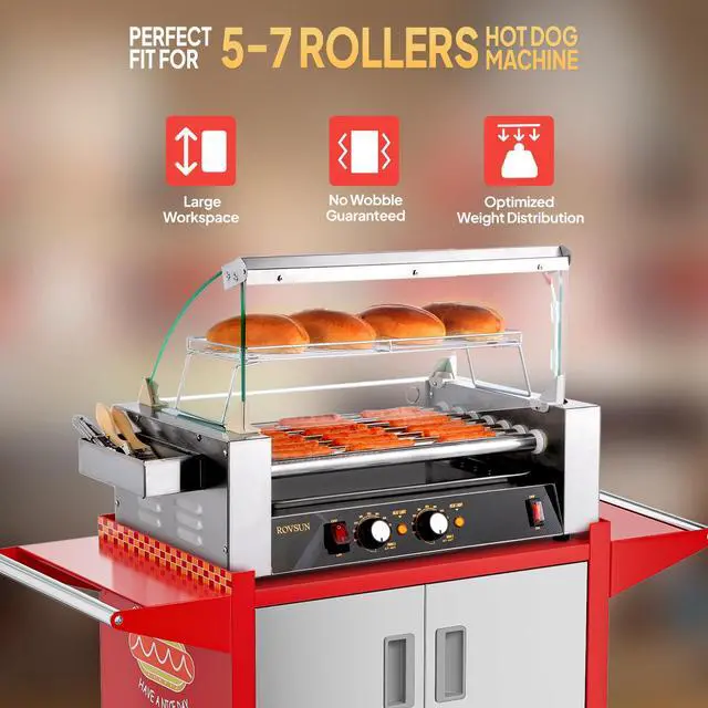 Alt view image 3 of 6 - Hot Dog Cart - Mobile Stand for 5-7 Rollers Hot Dog Machine with Shelfs, Handles & Wheels, Concession Stands, Fairs, Events Use