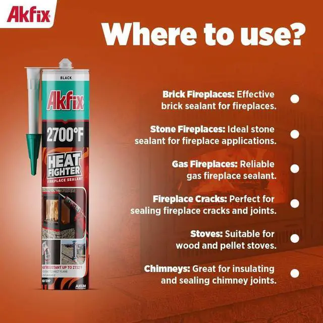 Alt view image 5 of 6 - Heat Fighter Black Fireplace Sealant - 2700 °F (12x10.1 oz.) - Heat Resistant Fireplace Stove Caulk for Chimneys, Ovens, Grills, Wood Stoves | Non-Flammable, Quick-Drying & Paintable Cartridge