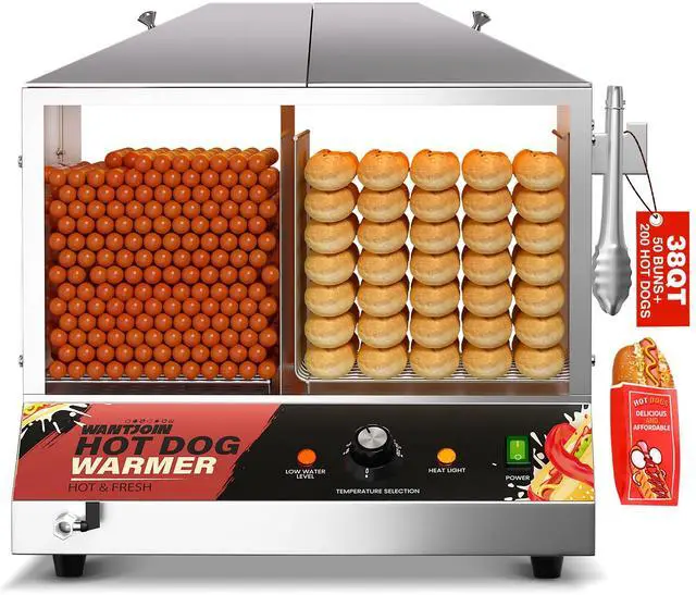 Main image of Commercial Hot Dog Steamer - 38QT/36L Electric Hot Dog Steamer and Bun Warmer, Stainless Steel Hot Dog Cabinet with Tempered Glass 200-275 Sausages & 40-45 Buns