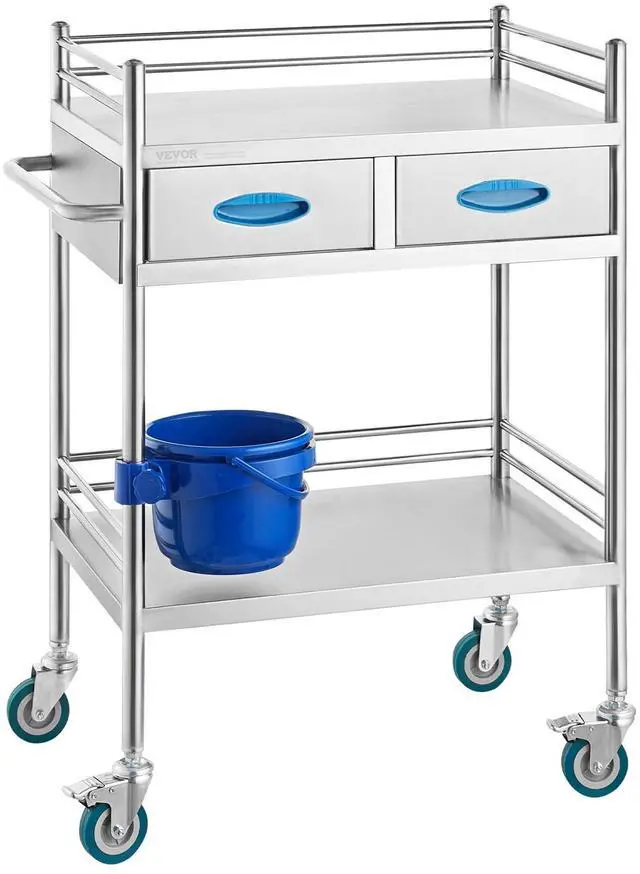 Main image of Lab Serving Cart Utility Cart Stainless Steel Medical Cart with Two Drawers for lab Equipment Use Grade I Stainless Steel Utility Services (2 Shelves/ 2 Drawer)