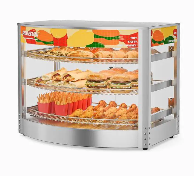 Main image of Food Warmer Pizza Warmer Countertop, 3-Tier Commerical Food Warmer Display with LED Lighting Removable Shelves Glass Door, Pretzel Warmer for Buffet Restaurant Cafe, 110V 800W