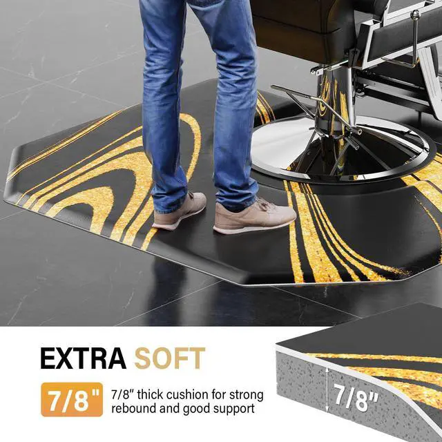 Alt view image 2 of 6 - Salon Mat for Hair Stylist 4x5 Anti Fatigue Barber Floor Mat with Round Base, Salon Chair Mat for Hairdresser Standing, Barbershop Beauty Spa Styling Shampoo Equipment