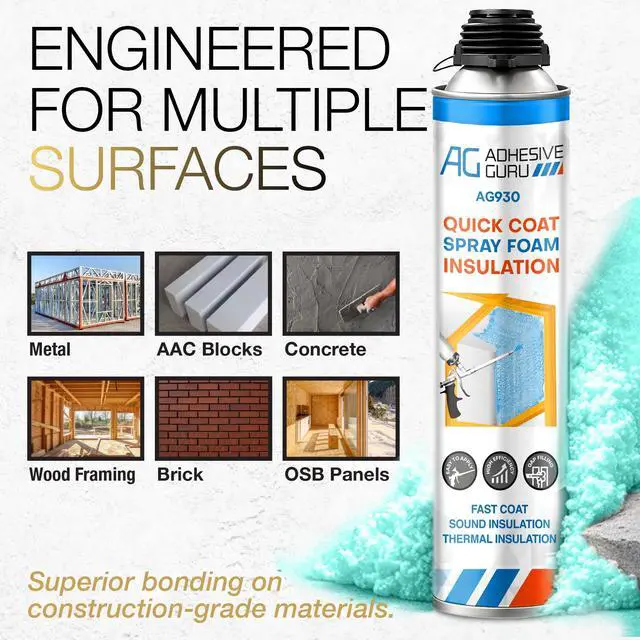 Alt view image 3 of 6 - QuickCoat Closed Cell Spray Foam Insulation Kit for Wall6x32.8oz(930g) Covers 120 Board FtDIY Expanding Sealant Set, Insulates Heat&Sound, Fills Gaps&Cracks6X Foam Cans, Cleaner, Gun & Safety Gear