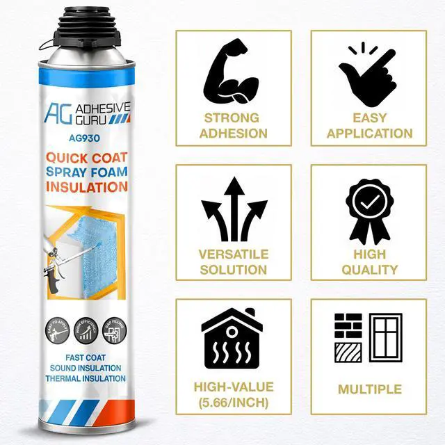 Alt view image 4 of 6 - QuickCoat Closed Cell Spray Foam Insulation Kit for Wall6x32.8oz(930g) Covers 120 Board FtDIY Expanding Sealant Set, Insulates Heat&Sound, Fills Gaps&Cracks6X Foam Cans, Cleaner, Gun & Safety Gear