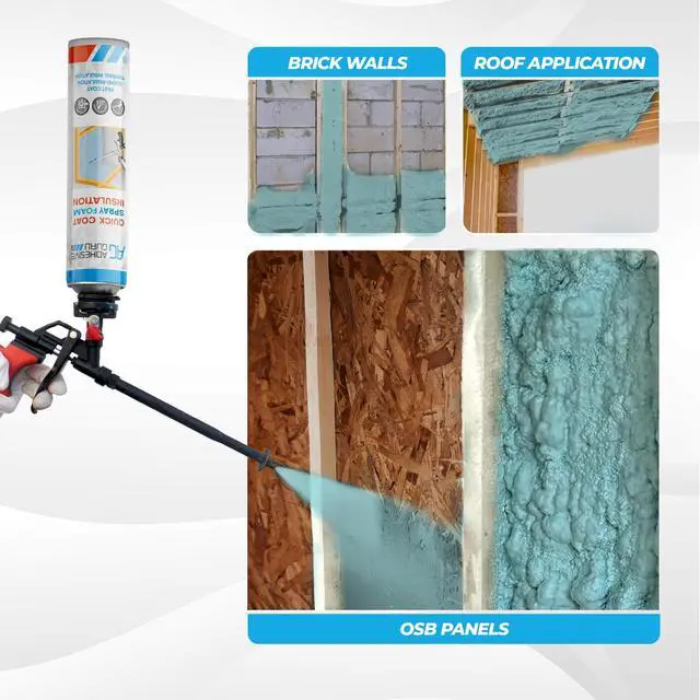 Alt view image 5 of 6 - QuickCoat Closed Cell Spray Foam Insulation Kit for Wall6x32.8oz(930g) Covers 120 Board FtDIY Expanding Sealant Set, Insulates Heat&Sound, Fills Gaps&Cracks6X Foam Cans, Cleaner, Gun & Safety Gear