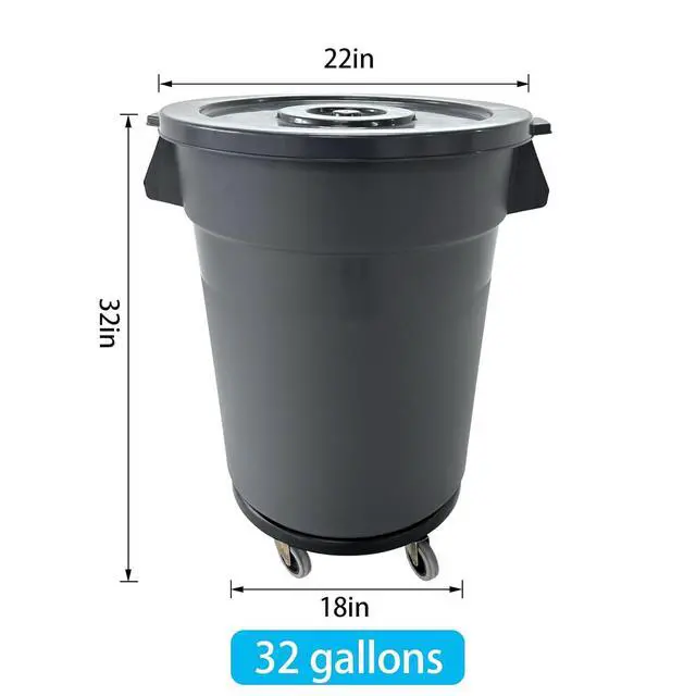 Alt view image 2 of 6 - 32 Gallon Outdoor Trash Can, Outdoor Trash Can with Lid and Wheels, Commercial Trash Cans Suitable for Restaurants, Kitchens and Courtyards