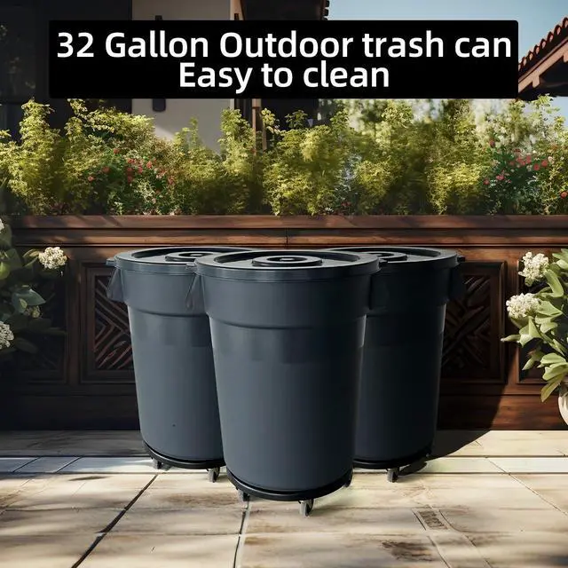 Alt view image 6 of 6 - 32 Gallon Outdoor Trash Can, Outdoor Trash Can with Lid and Wheels, Commercial Trash Cans Suitable for Restaurants, Kitchens and Courtyards