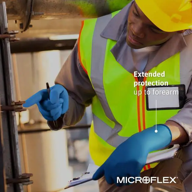 Alt view image 4 of 5 - Microflex SafeGrip SG-375 Extra Thick Disposable Latex Gloves for Life Sciences, Automotive w/Textured Fingertips - XL Blue (Case of 500)