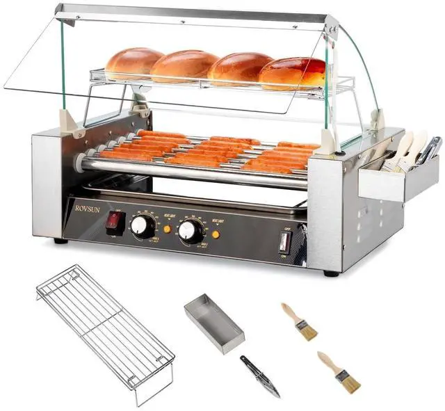 Main image of Hot Dog Roller, 18 Hot Dog 7 Rollers ETL Certified, Hot Dog Machine Sausage Grill Cooker with Dual Temp Control, Glass Cover, LED, Side Storage Box, Shelf & Drip Tray for Home Commercial 1050W