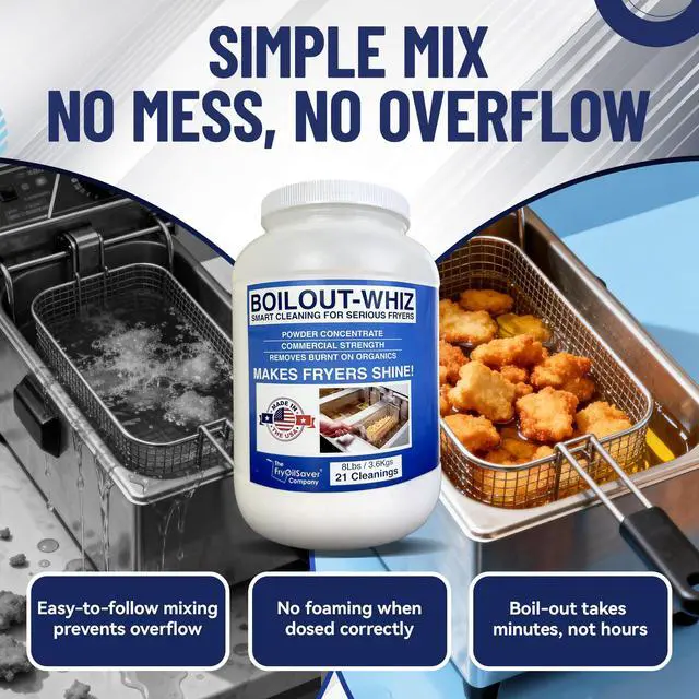 Alt view image 4 of 6 - 32LB Boil-Out Whiz Deep Fryer Cleaner - Degreaser Powder for Commercial Kitchen Cleaning Oil Saver - Deep Fryer Pot & Coil Safe - Extend Oil Life, Save Time & Energy - by FryOilSaver Co