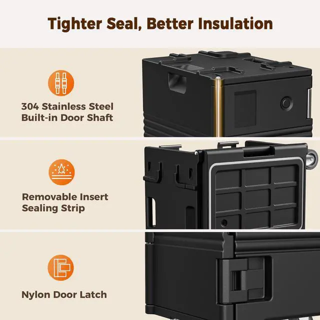 Alt view image 3 of 6 - 127QT Non-Electrical Catering Food Warmers with Swivel Casters, 304 Stainless Steel Door Shaft & Nylon Latch, Insulated Food Carrier for 8 Full-Size Pans(NOT Included), Food Warmer Hot Boxes