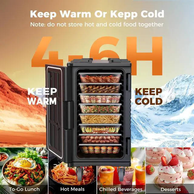 Alt view image 5 of 6 - 127QT Non-Electrical Catering Food Warmers with Swivel Casters, 304 Stainless Steel Door Shaft & Nylon Latch, Insulated Food Carrier for 8 Full-Size Pans(NOT Included), Food Warmer Hot Boxes