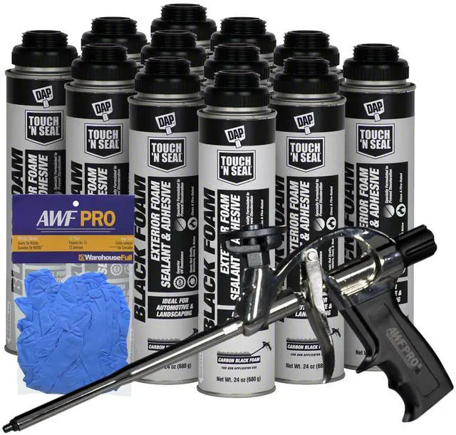 Main image of DAP Touch N Seal Black Spray Foam Sealant for RV, Pond, Waterfall & Landscape - UV Resistant, Class A Fire Rated, Waterproof, Polyurethane Adhesive with Gloves and Foam Gun (Pack of 12)