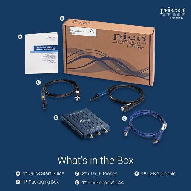 Alt view image 6 of 6 - PicoScope 2204A Oscilloscope 2 Channels 10 MHz Bandwidth, 100 MS/s Sampling Rate, Handheld USB PC Digital Portable Lab Kit, with Probes, PS7 Software and Waveform Generator
