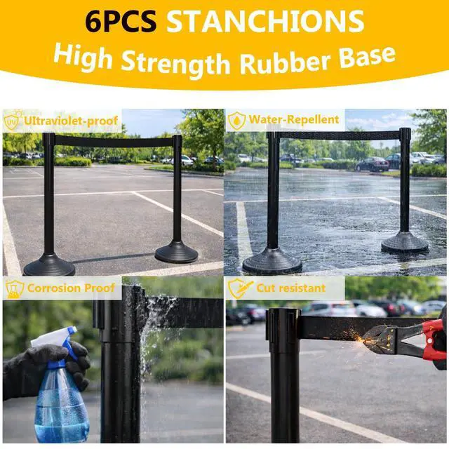 Alt view image 3 of 6 - 6PACK Crowd Control Stanchions Set Heavy Duty Crowd Control Barriers with 10' FEET Black Retractable Belt, Rubber Base(6PACK)