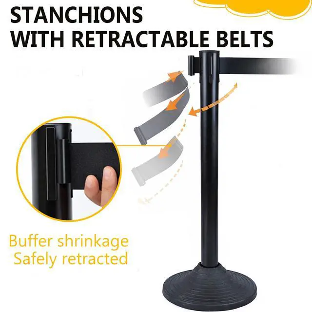 Alt view image 4 of 6 - 6PACK Crowd Control Stanchions Set Heavy Duty Crowd Control Barriers with 10' FEET Black Retractable Belt, Rubber Base(6PACK)