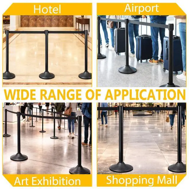 Alt view image 5 of 6 - 6PACK Crowd Control Stanchions Set Heavy Duty Crowd Control Barriers with 10' FEET Black Retractable Belt, Rubber Base(6PACK)