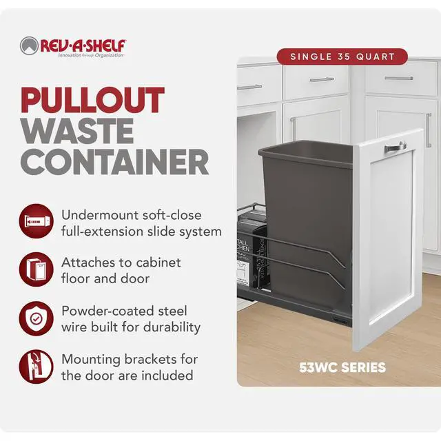 Alt view image 2 of 6 - 35 Qt Pull Out Trash Can with Soft Close for Under Kitchen Cabinets, Min Opening Width of 11.5", Orion Gray, 53WC-1535SCDM-113