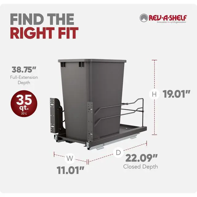 Alt view image 3 of 6 - 35 Qt Pull Out Trash Can with Soft Close for Under Kitchen Cabinets, Min Opening Width of 11.5", Orion Gray, 53WC-1535SCDM-113
