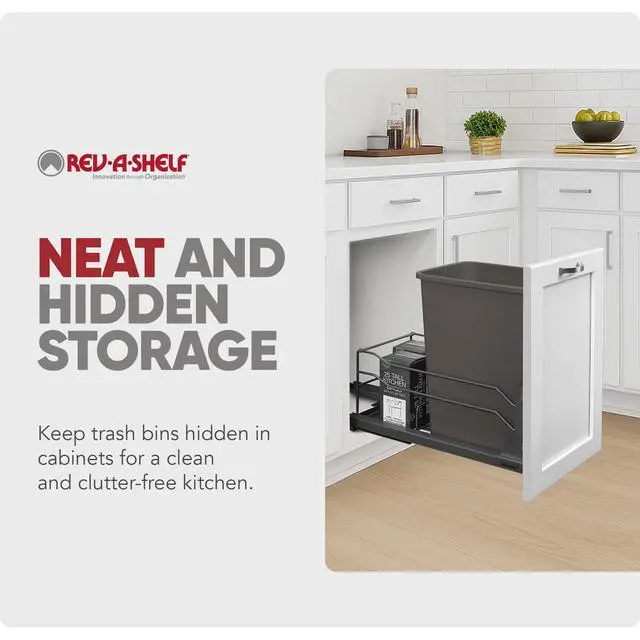 Alt view image 5 of 6 - 35 Qt Pull Out Trash Can with Soft Close for Under Kitchen Cabinets, Min Opening Width of 11.5", Orion Gray, 53WC-1535SCDM-113