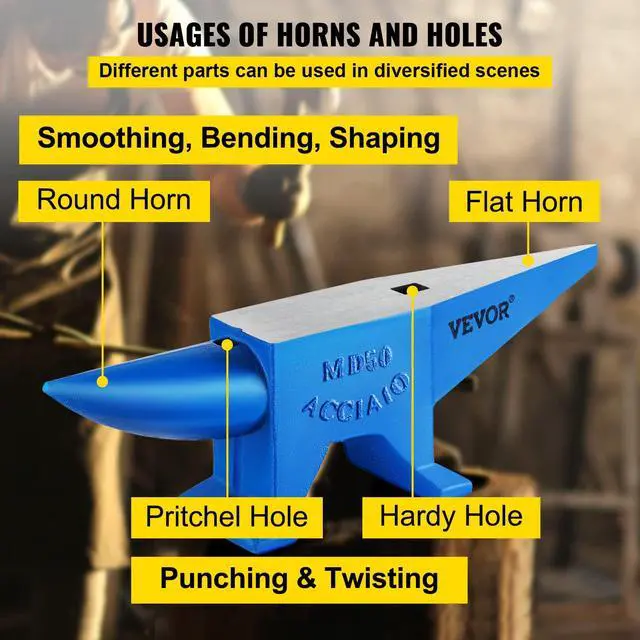 Alt view image 4 of 6 - Single Horn Anvil Cast Steel Anvil Blacksmith for Sale Forge Steel Tools with Round and Square Hole and Equipment Anvil Rugged Blacksmith Jewelers Durable and Robust Metal Working Tool 105Lbs