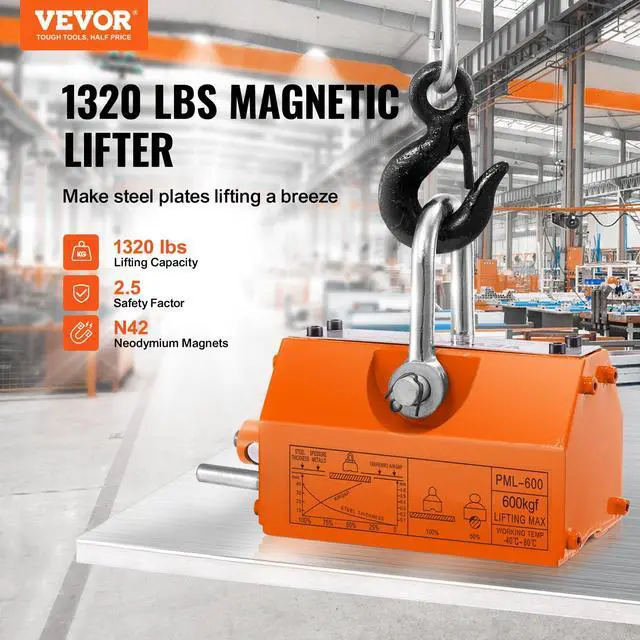 Alt view image 2 of 6 - Magnetic Lifter, 600kg Pulling Capacity, 2.5 Safety Factor, Steel and Neodymium, Lifting Magnet with Release, Permanent Lift Magnets, Heavy Duty Magnet for Hoist, Block, Shop Crane