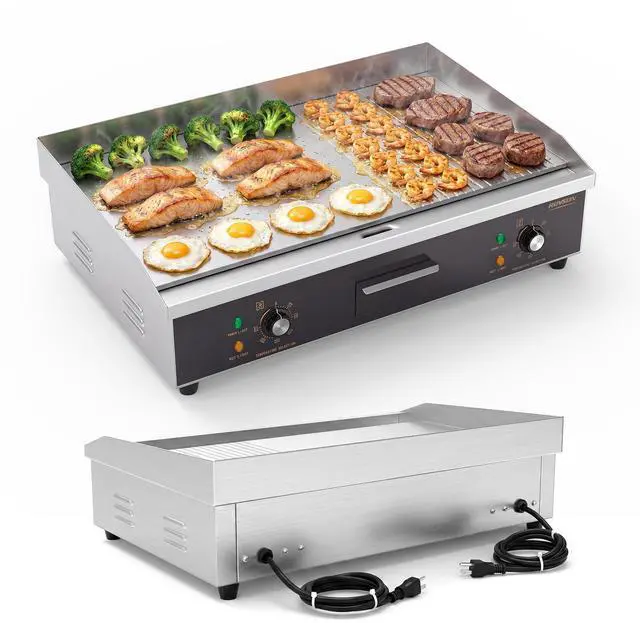 Main image of 30" Electric Griddle, Electric Countertop with Half Flat Top Griddle, 3000W Grill Stainless Steel with Adjustable Temperature Control 122°F-572°F for Commercial Home Restaurant, Plug