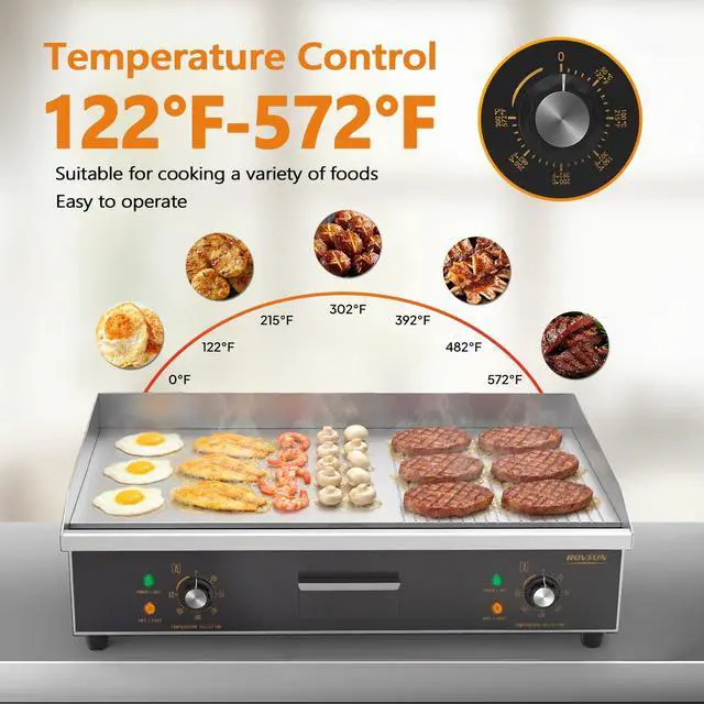 Alt view image 3 of 6 - 30" Electric Griddle, Electric Countertop with Half Flat Top Griddle, 3000W Grill Stainless Steel with Adjustable Temperature Control 122°F-572°F for Commercial Home Restaurant, Plug