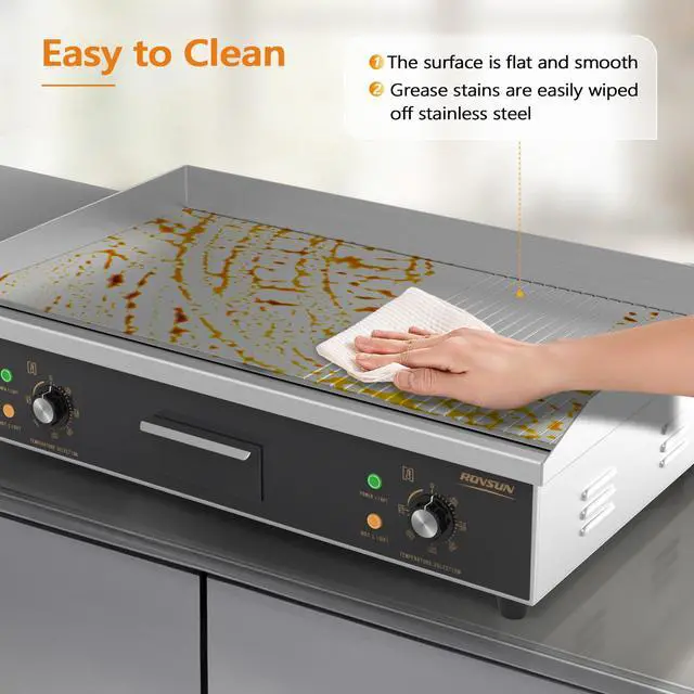 Alt view image 5 of 6 - 30" Electric Griddle, Electric Countertop with Half Flat Top Griddle, 3000W Grill Stainless Steel with Adjustable Temperature Control 122°F-572°F for Commercial Home Restaurant, Plug