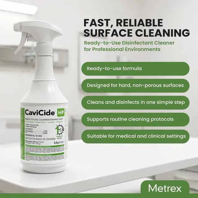 Alt view image 5 of 6 - CaviCide HP Hydrogen Peroxide Disinfectant Spray Kills Norovirus, MRSA, TB & Flu in 1 Minute EPA-Registered Hospital-Grade for Medical, Dental & Salon 24 fl oz, 12- Pack (Case)