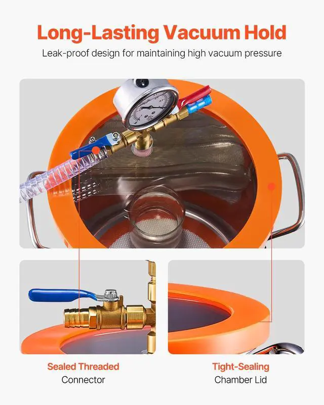 Alt view image 3 of 6 - 3 Gallon Vacuum Chamber and 3.5 CFM Pump Kit, Stainless Steel Chamber, Single Stage Vacuum Pump Degassing Chamber Kit, with Acrylic Lid, Oil, 4.92 ft Hose, for Degassing Resin Silicone Epoxies