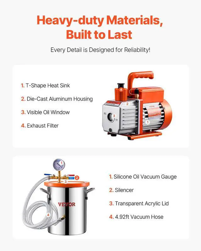Alt view image 6 of 6 - 3 Gallon Vacuum Chamber and 3.5 CFM Pump Kit, Stainless Steel Chamber, Single Stage Vacuum Pump Degassing Chamber Kit, with Acrylic Lid, Oil, 4.92 ft Hose, for Degassing Resin Silicone Epoxies