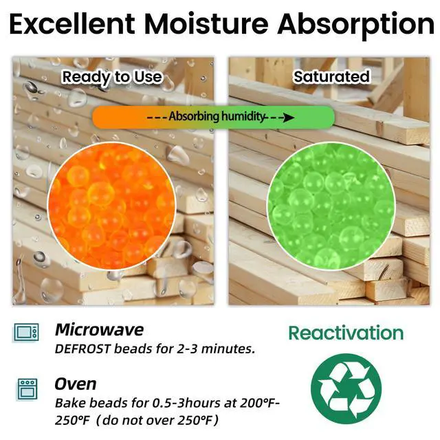 Alt view image 4 of 6 - Silica Gel 40LBS, Indicating Silica Beads (Orange to Green), Reusable Silica Gel Desiccant Dehumidifier