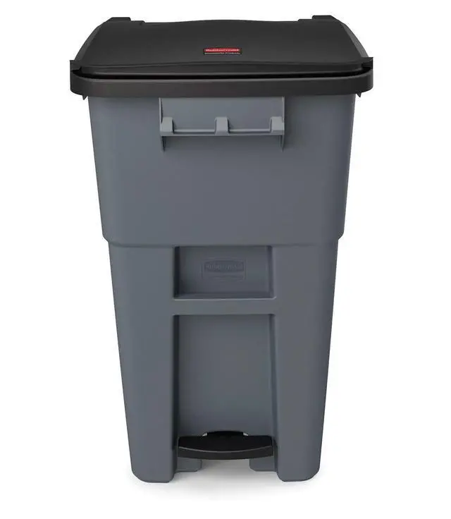 Alt view image 2 of 5 - Brute Step-On Rollout Trash/Garbage Can/Bin with Wheels, 50 GAL, for Restaurants/Hospitals/Offices/Back of House/Warehouses/Home, Gray