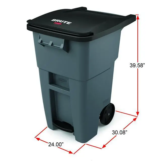 Alt view image 3 of 5 - Brute Step-On Rollout Trash/Garbage Can/Bin with Wheels, 50 GAL, for Restaurants/Hospitals/Offices/Back of House/Warehouses/Home, Gray