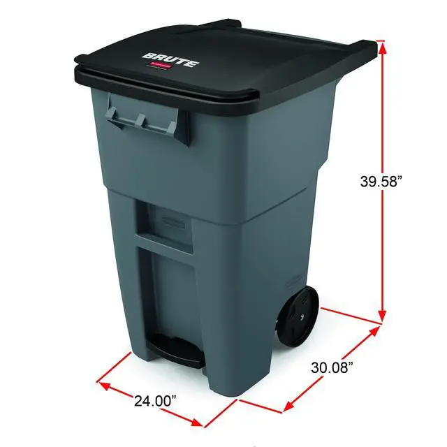 Alt view image 4 of 5 - Brute Step-On Rollout Trash/Garbage Can/Bin with Wheels, 50 GAL, for Restaurants/Hospitals/Offices/Back of House/Warehouses/Home, Gray