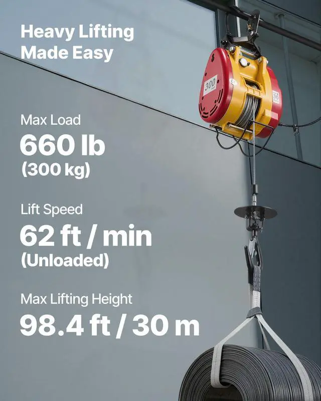 Alt view image 2 of 6 - 2-in-1 Electric Hoist Winch, 660 lbs Capacity, 1500W Portable Power Winch Crane, 98.4 ft Lifting Height, 62 ft/min with Wired and Wireless Remote Control for Factory, Warehouss, Garage