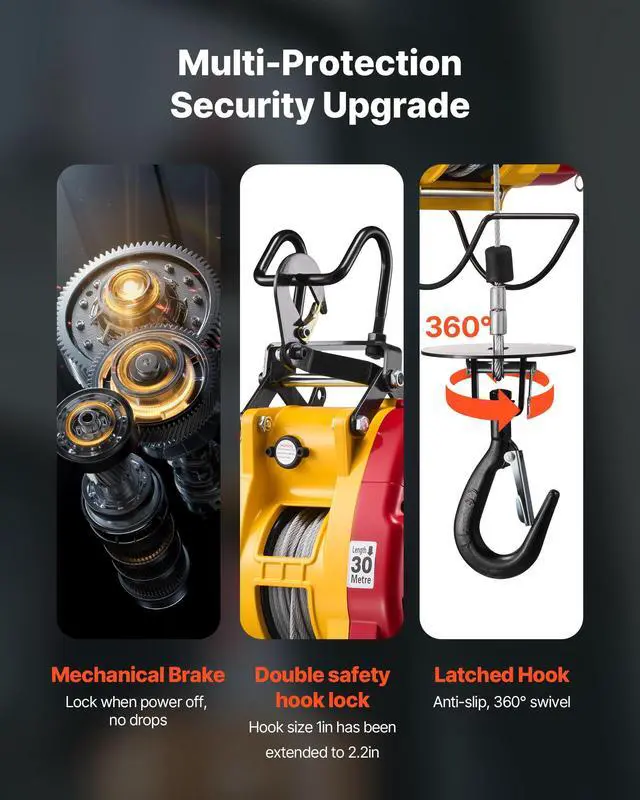 Alt view image 3 of 6 - 2-in-1 Electric Hoist Winch, 660 lbs Capacity, 1500W Portable Power Winch Crane, 98.4 ft Lifting Height, 62 ft/min with Wired and Wireless Remote Control for Factory, Warehouss, Garage