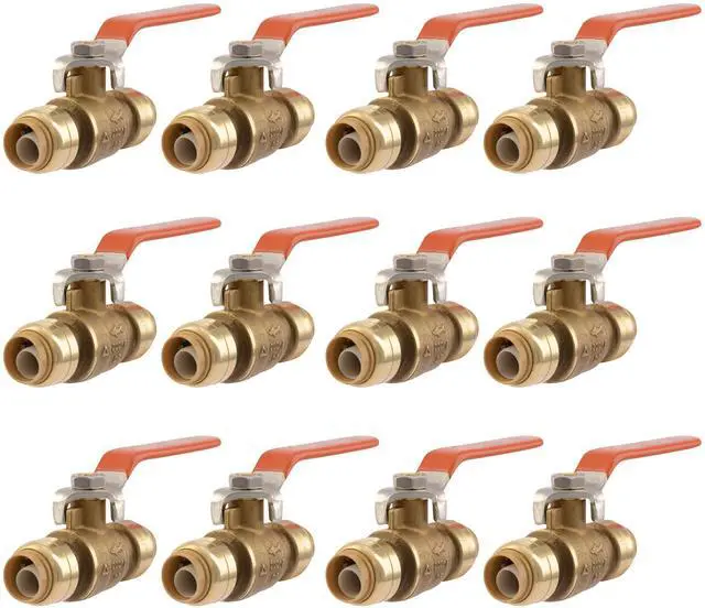 Main image of 1/2 Inch Ball Valve, Pack of 4, Push to Connect Brass Plumbing Fitting, Water Shut Off, PEX Pipe, Copper, CPVC, PE-RT, HDPE, 22222LFJ3