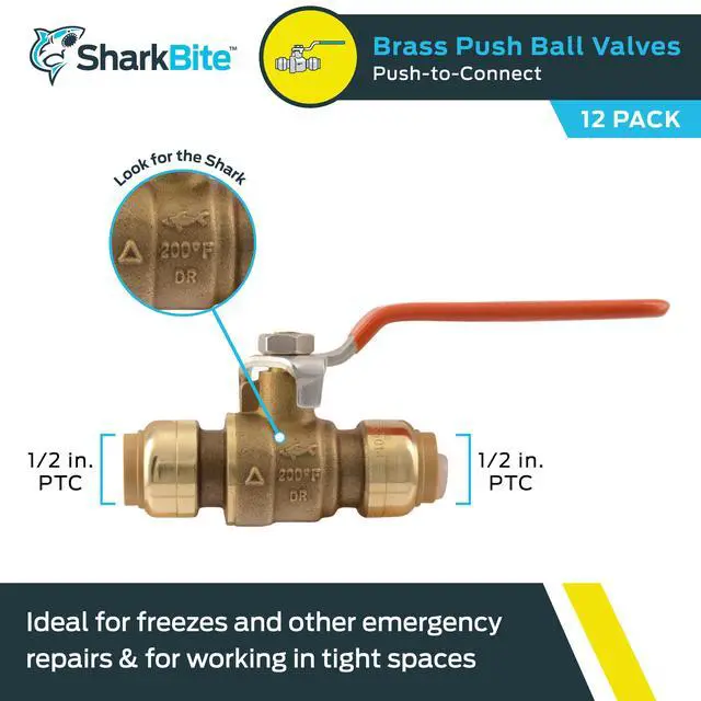 Alt view image 2 of 5 - 1/2 Inch Ball Valve, Pack of 4, Push to Connect Brass Plumbing Fitting, Water Shut Off, PEX Pipe, Copper, CPVC, PE-RT, HDPE, 22222LFJ3