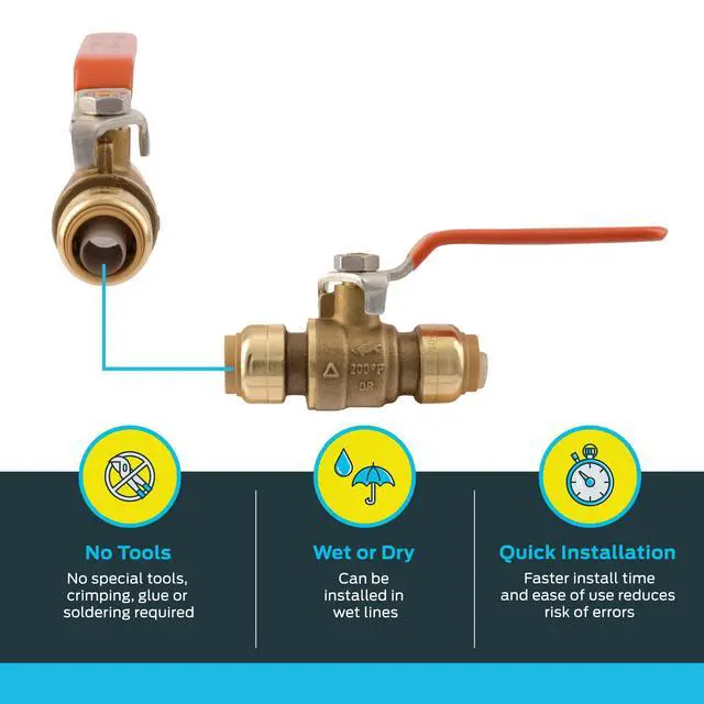 Alt view image 3 of 5 - 1/2 Inch Ball Valve, Pack of 4, Push to Connect Brass Plumbing Fitting, Water Shut Off, PEX Pipe, Copper, CPVC, PE-RT, HDPE, 22222LFJ3