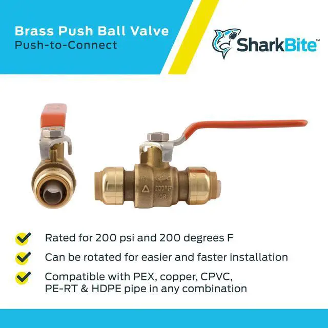 Alt view image 4 of 5 - 1/2 Inch Ball Valve, Pack of 4, Push to Connect Brass Plumbing Fitting, Water Shut Off, PEX Pipe, Copper, CPVC, PE-RT, HDPE, 22222LFJ3