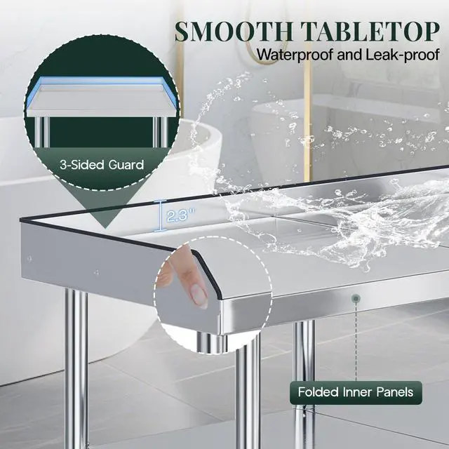 Alt view image 5 of 6 - 60"x30" Stainless Steel Equipment Stand & Grill Stand Table, NSF Certified with Adjustable Undershelf, Leveling Legs and Edge Baffle for Commercial Kitchen, Restaurant & Home