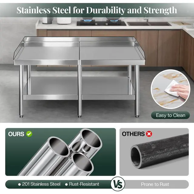 Alt view image 6 of 6 - 60"x30" Stainless Steel Equipment Stand & Grill Stand Table, NSF Certified with Adjustable Undershelf, Leveling Legs and Edge Baffle for Commercial Kitchen, Restaurant & Home