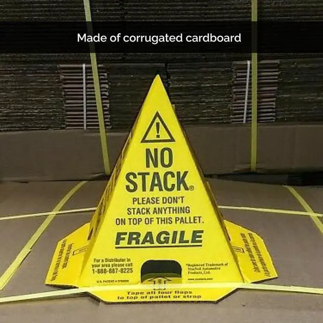 Alt view image 4 of 5 - Primepack No Stack Pallet Cones | Safe Shipping and Handling Alerts | Yellow/Black | English, Spanish, French | 200 Pack