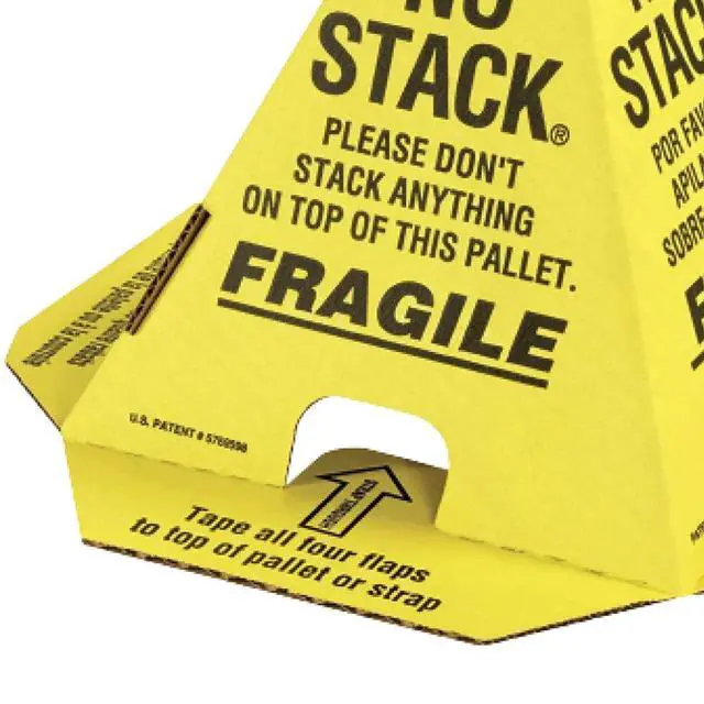 Alt view image 5 of 5 - Primepack No Stack Pallet Cones | Safe Shipping and Handling Alerts | Yellow/Black | English, Spanish, French | 200 Pack
