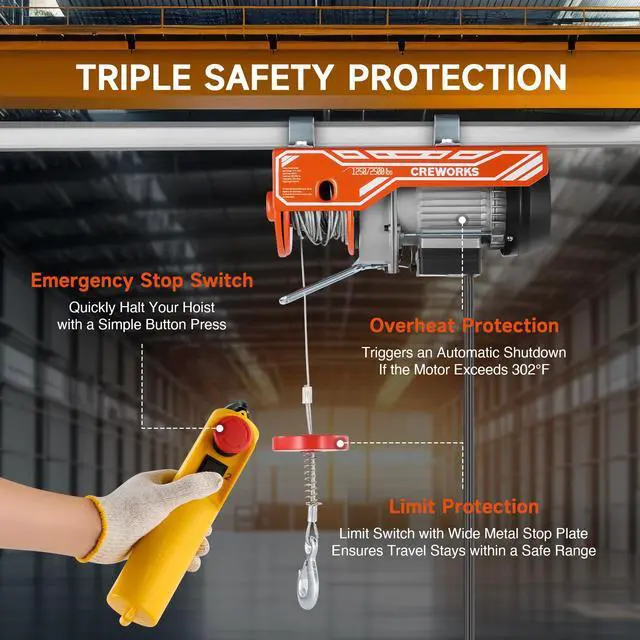 Alt view image 2 of 6 - Electric Hoist, 2500lbs Electric Hoist with 16.4ft Wired Remote Control 39ft Single Cable Lifting Height, 1800W Single Double Slings Hoist Lift Ceiling Winch for Factory Warehouse Garage